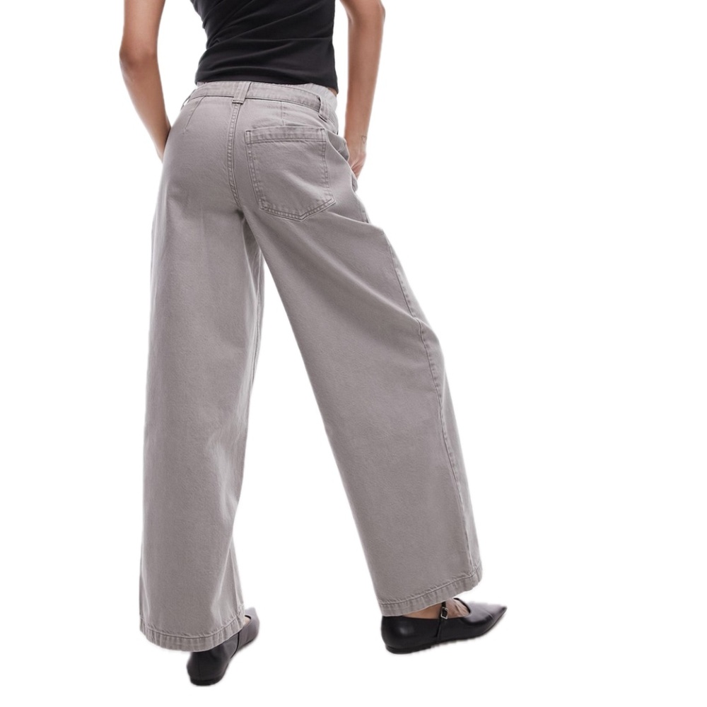 Topshop Boxer Waistband Cotton-Blend Wide-Leg Denim Pants (Grey/White) - Picture 4 of 16